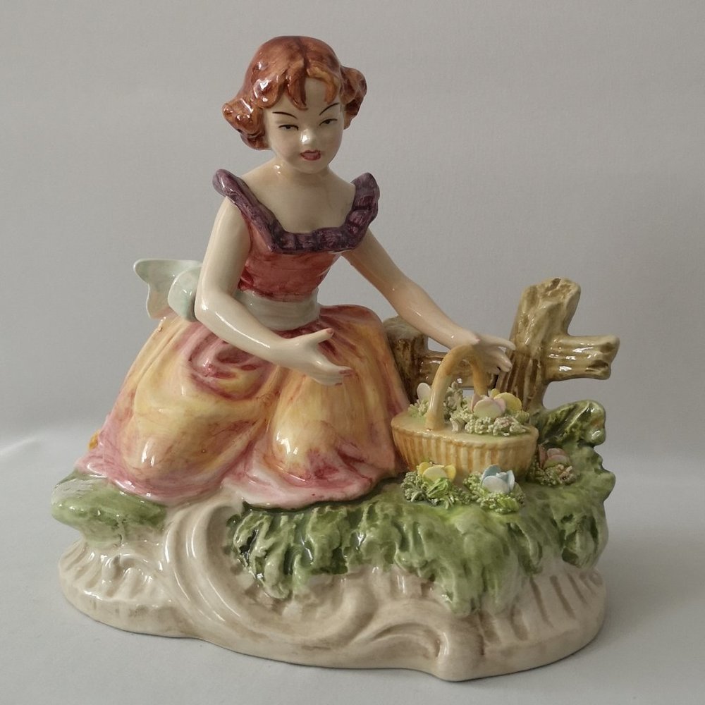 Vintage Bone China Figurine Beautiful Woman Garden Incredible Vibrant Details